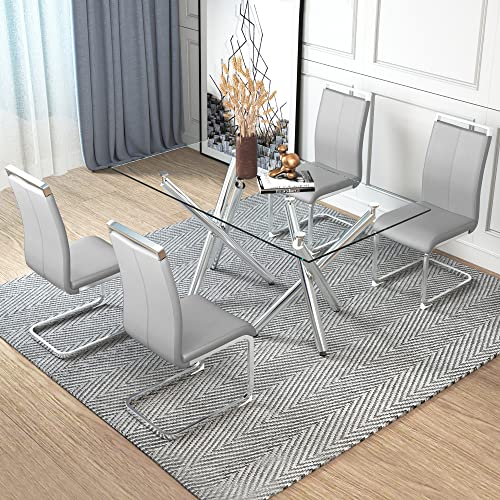 Baysitone Modern Dining Chairs Set Of 4, Side Dining Room Chairs, Kitchen Chairs With Faux Leather Padded Seat High Back, Chairs For Dining Room,Kitchen, Living Room Light Grey #TOP6
