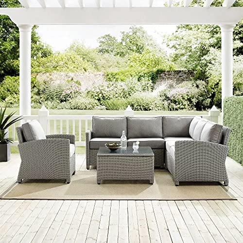 Image of DEVOKO 4 Pieces Patio Furniture Set, Outdoor Sectional Sofa HDPE Wicker Conversation Set Outside Couch with Table for Porch, Lawn, Garden, Backyard (Silver)