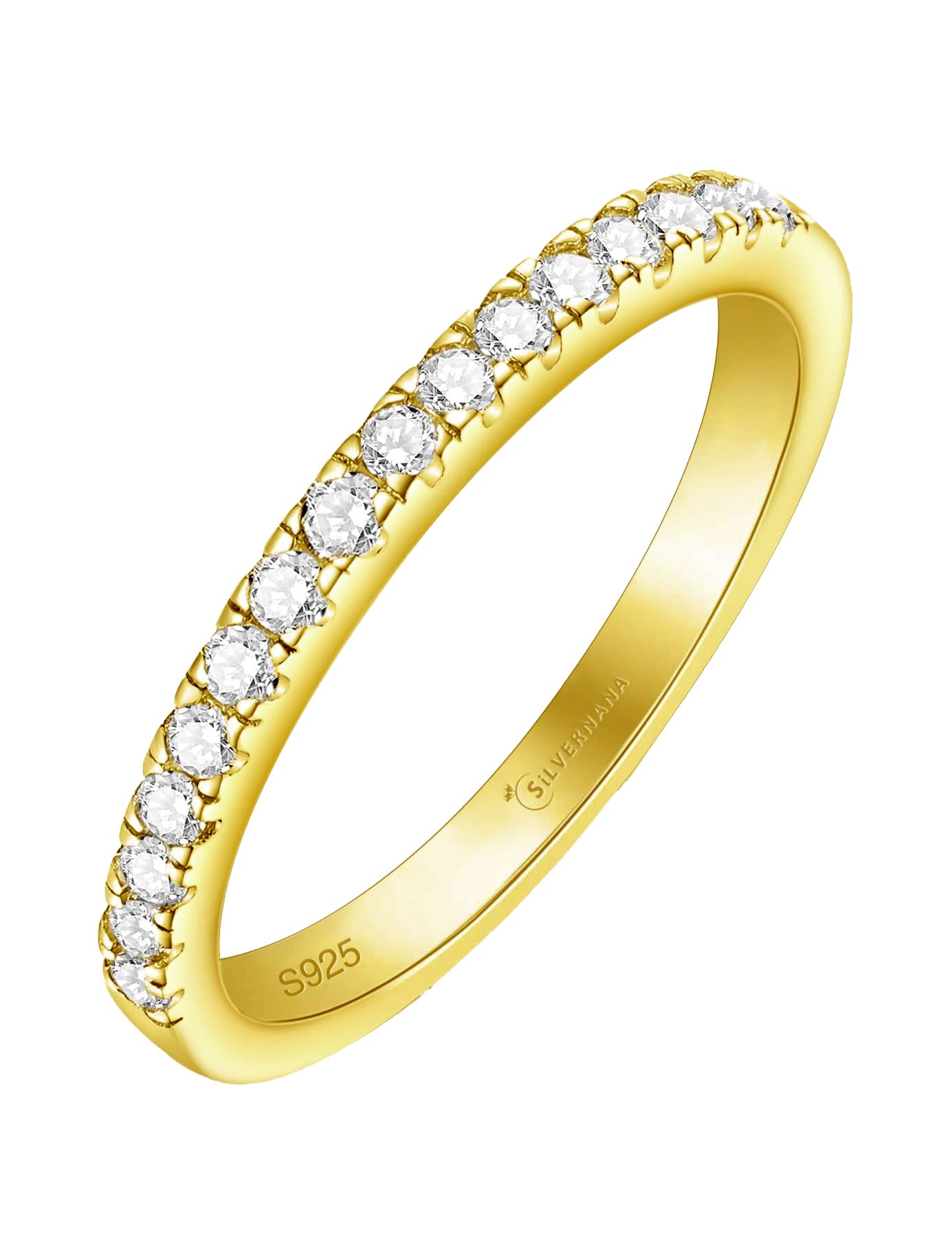 SILVERNANA D Color VVS Moissanite Eternity Wedding Band for Women 925 Sterling Silver Stackable Anniversary Ring for Her Size 4-10