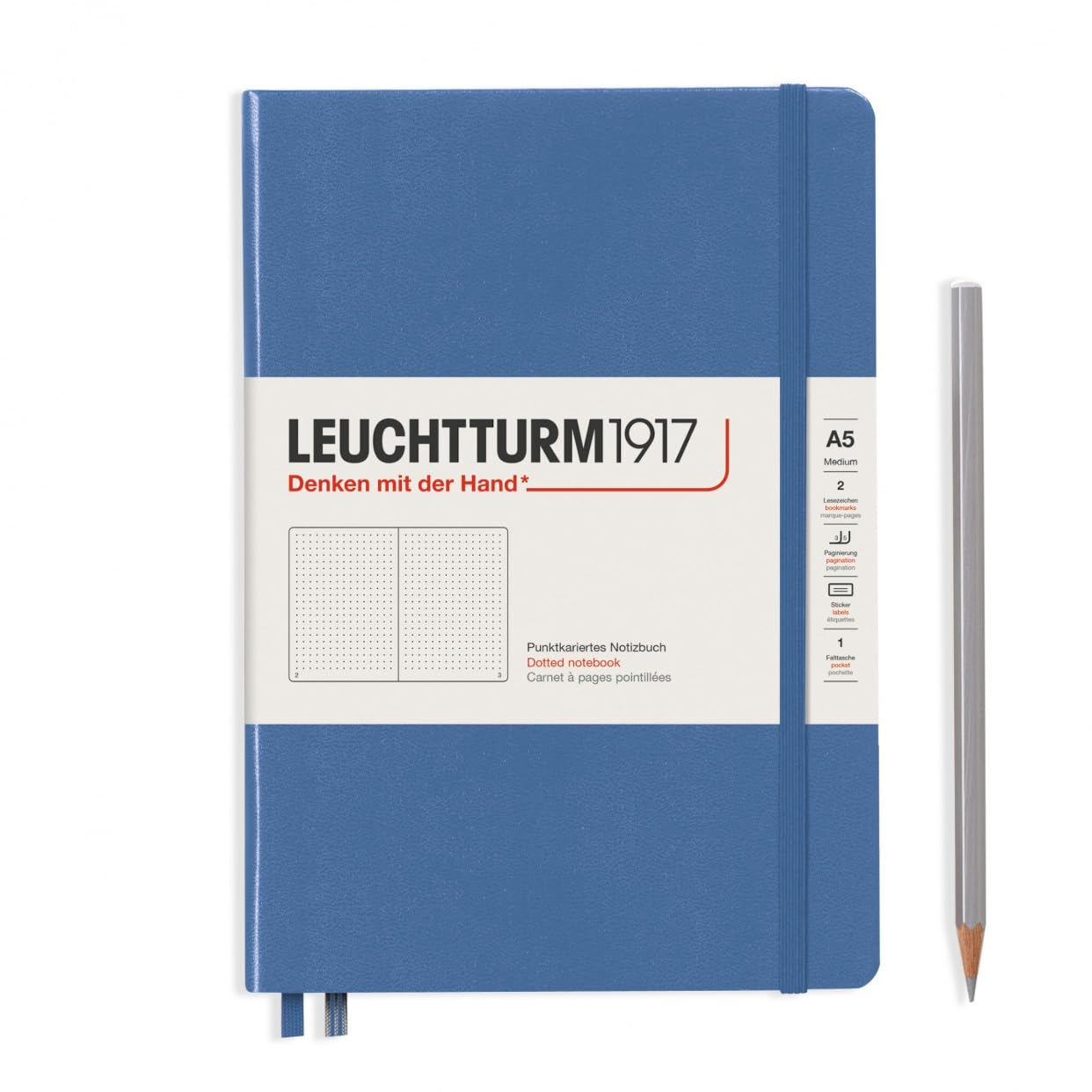 LEUCHTTURM1917 - Notebook Hardcover Medium A5-251 Numbered Pages for Writing and Journaling (Denim, Dotted)