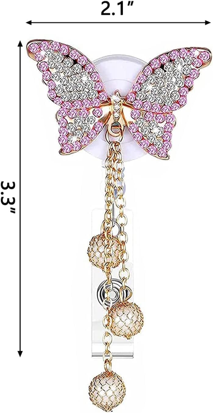 Crystal Pink Butterfly Rhinestones Retractable Badge Reel - Image 3
