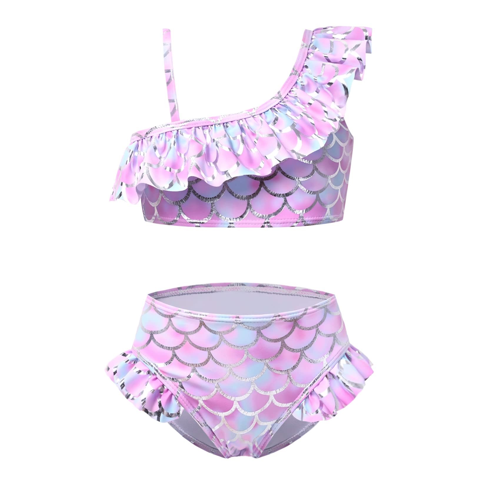 CHILDRENSTAR Girls One Shoulder Swimsuits Kids Two Piece Bathing Suits Beach Pool Swimwear