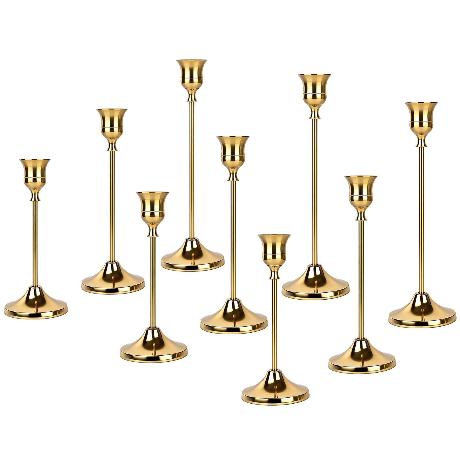 lot de 9 bougeoirs coniques dorés