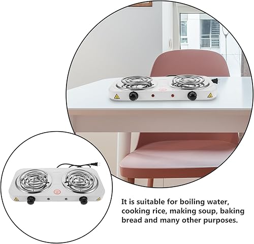 Miniatura 3 de Sosoport Portable Electric Double Burner Stove Lightweight Stainless Steel Countertop Cooktop with Even Heating Overheat Protection and US Plug for