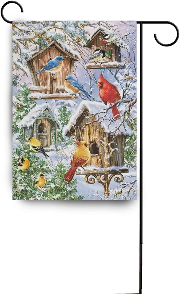 Welcome Winter Cardinal Birds Double Sided Flags 28" x 40" Christmas Snowflake Garden Flag Banner Yard Outdoor Xmas Decoration