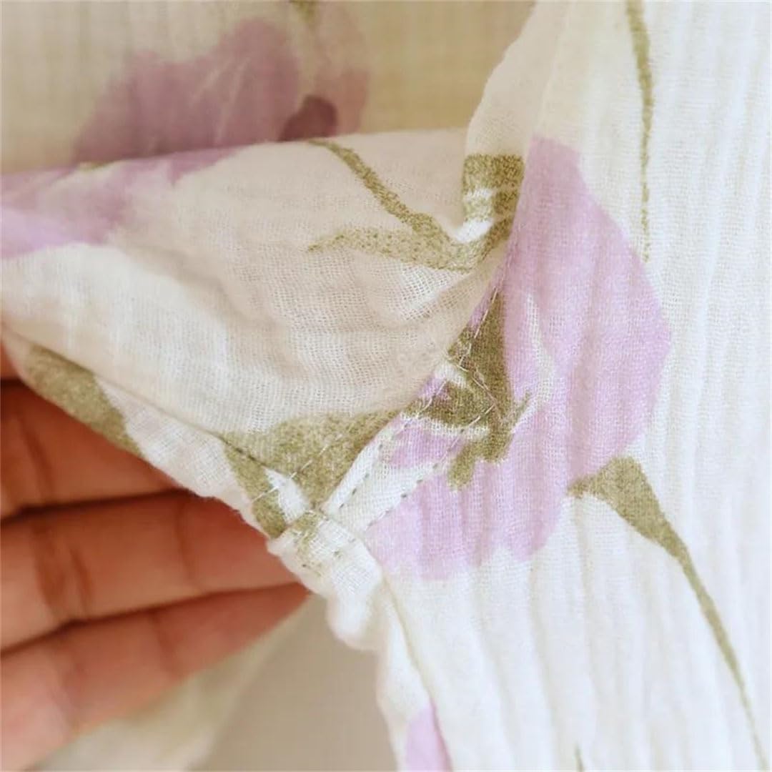 Conjunto de pijama de algodón crepé floral para mujer, manga larga, cómodo para el hogar