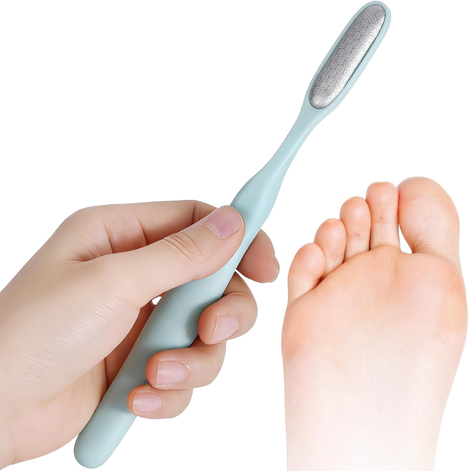 HINZIC Mini Foot File Exfoliator, Ergonomic Stainless Steel Toe Callus Rover for Hard Skin, Precision Foot Files Exfoliator Tools Accessories for Feet Toe Corns Dead Skin Gaps- Light Blue
