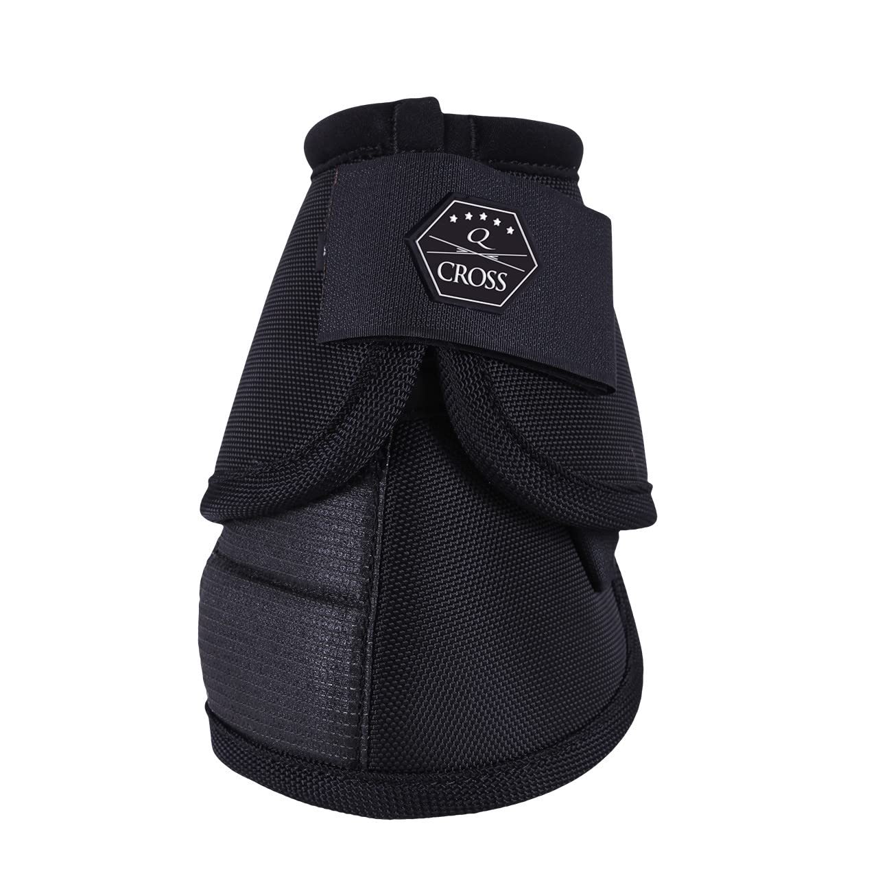 QHP Springglocken Technical Hufglocken mit No Turn-Einsatz, Klettverschluss, Extra Starke Rückseite, Q-Cross Line (M, Schwarz)