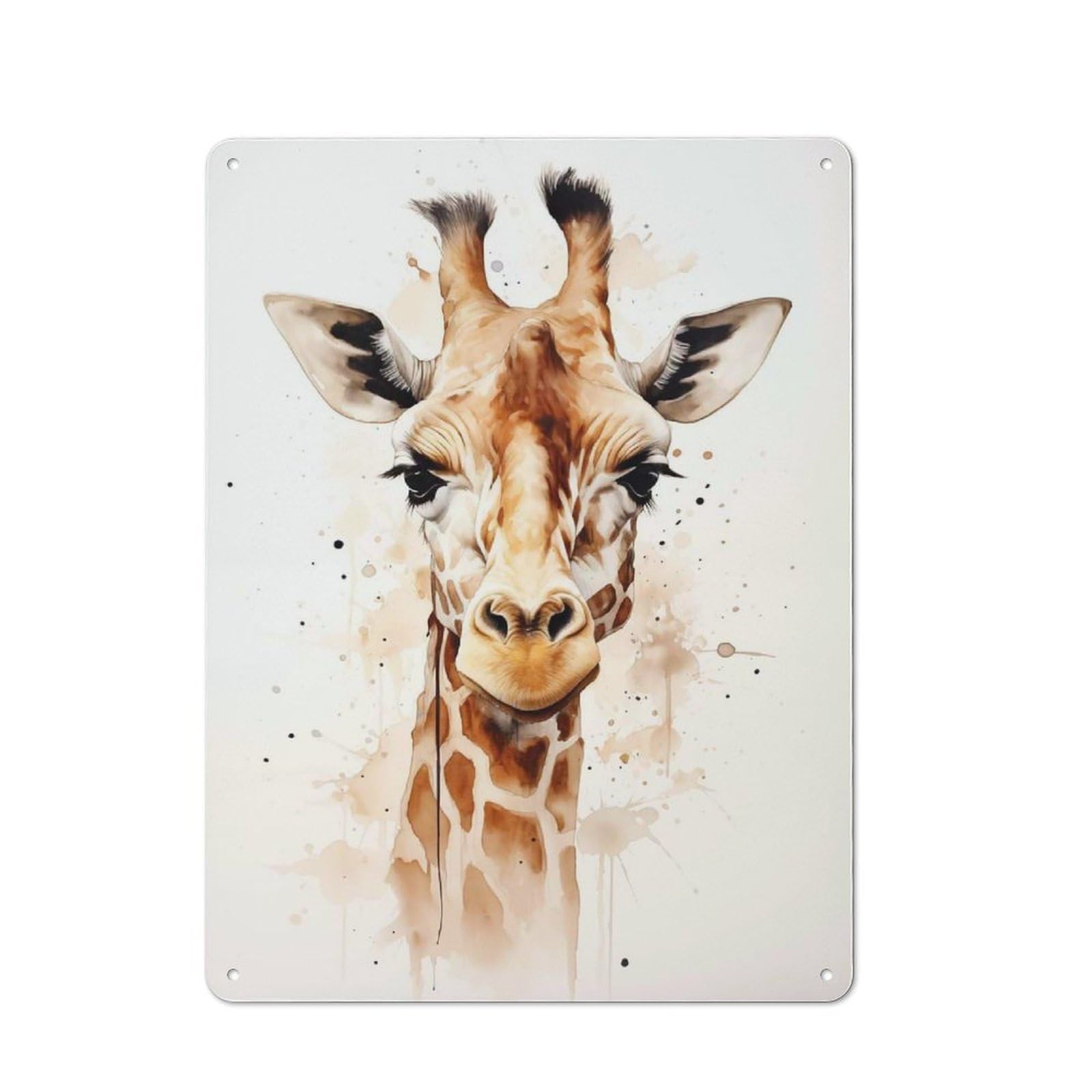 Giraffe Watercolor Rustic Tin Sign 40x30cm for Café Or Home Bar, Suited to Hospitality Decor Collectors