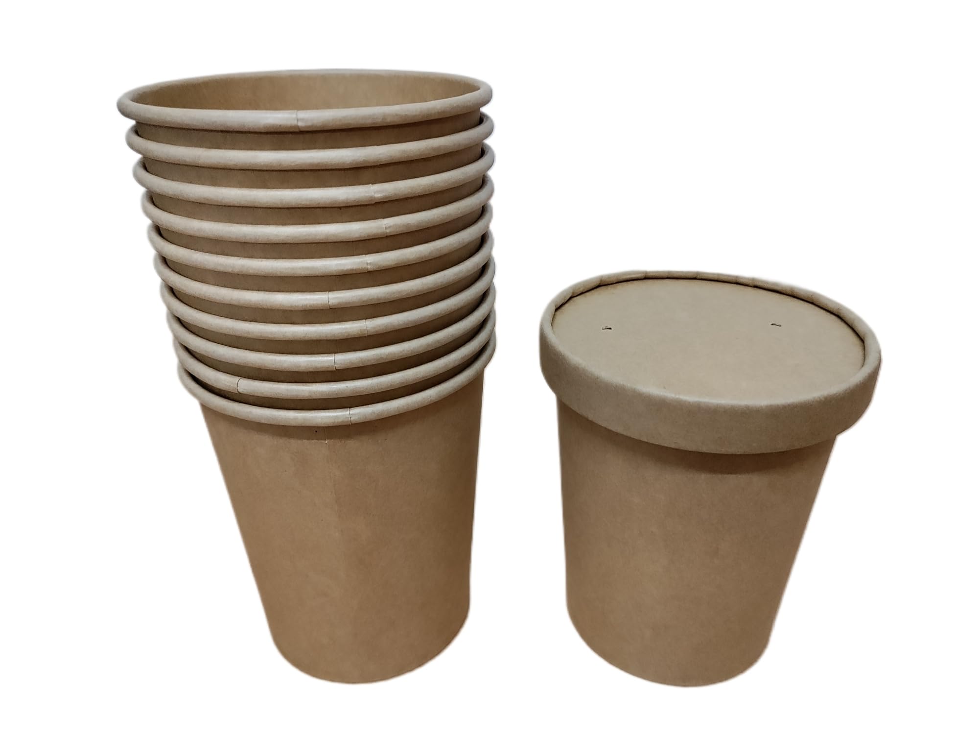 Foglish Home & Garden Kraft Brown Kraft Soup Containers+ Lids, 16Oz Food Storage Pots, 470Ml Disposable Takeaway Tubs, Ice Cream, Brown (10)