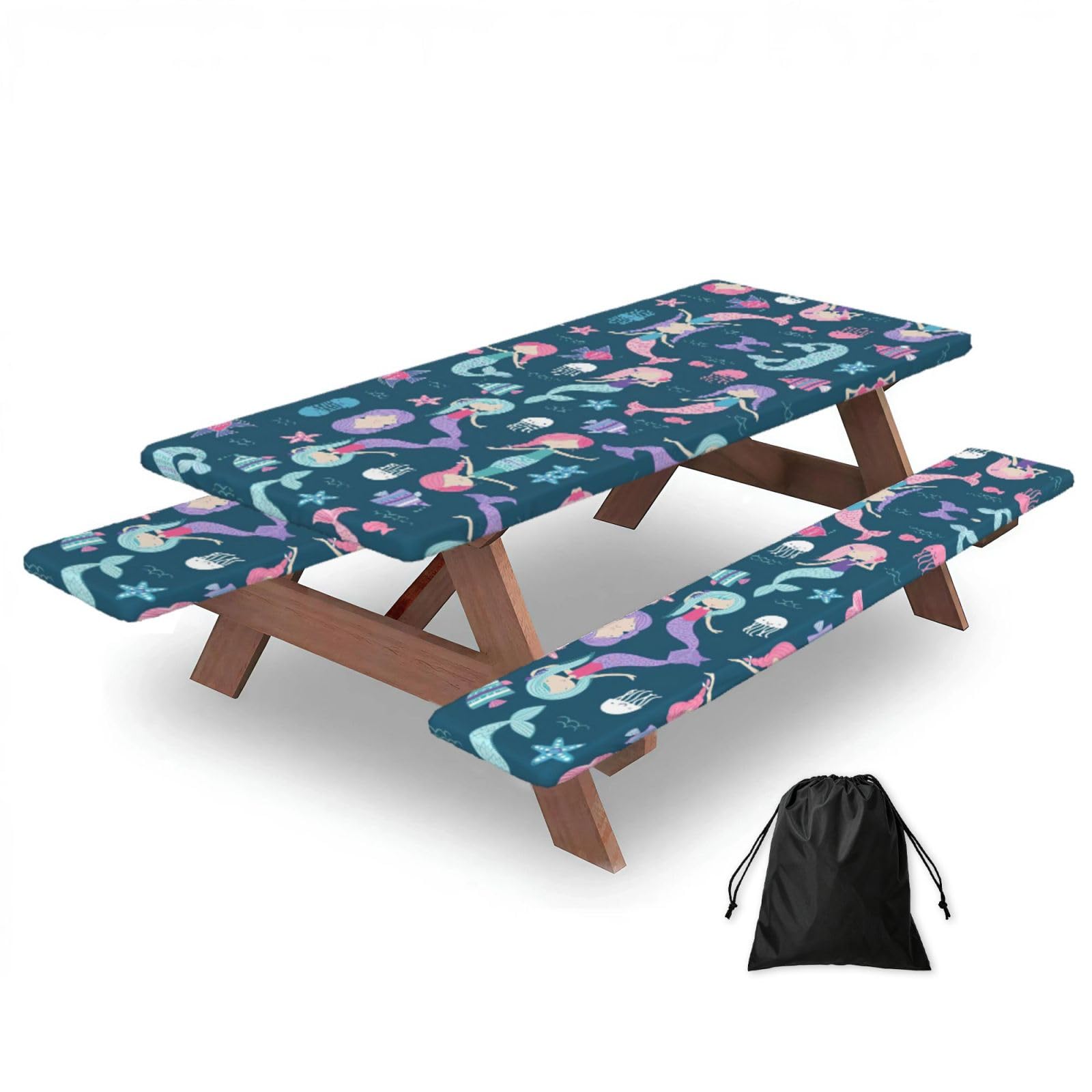 Mantel de picnic con estampado de sirena y fundas textiles para bancos de jardín