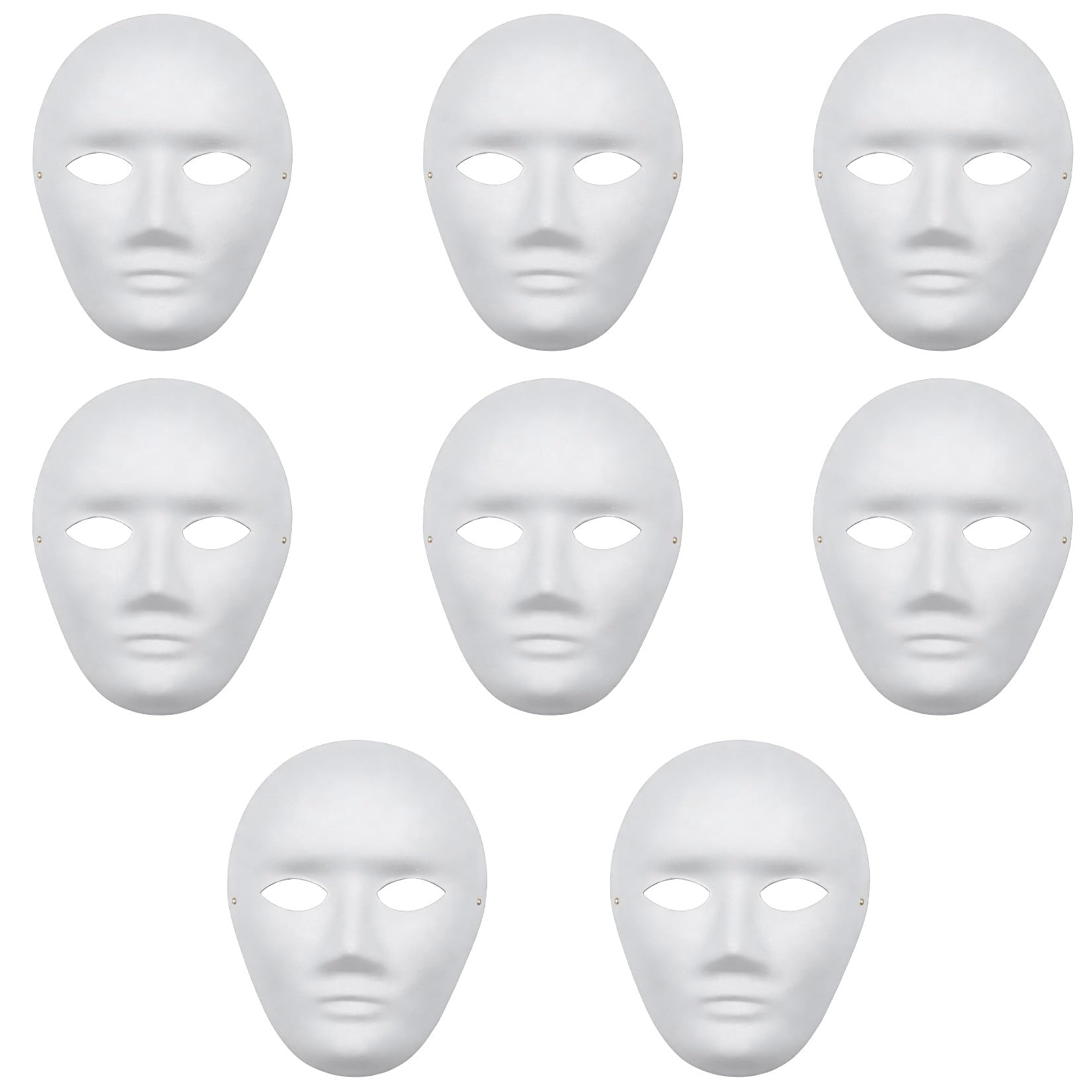 KOXXIAMOQ 8 Pcs Personalised Face Masks, DIY White Paper Masks to Decorate, Paintable Pulp Blank Painting Masquerade Mask for Carnival Cosplay Halloween Party, for Men