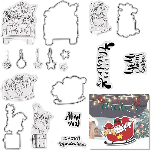 Troqueles de corte de Navidad con sellos transparentes, regalos de gnomos de Navidad, troquelados, sellos y troqueles para hacer tarjetas, palabras,