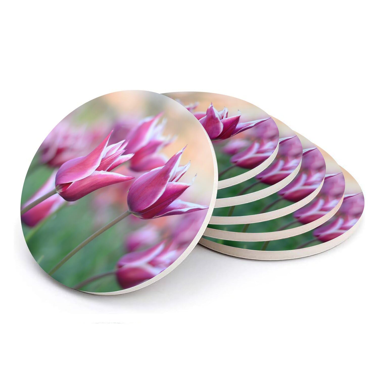 Sous-verre ronds en céramique au design tulipes d'exception