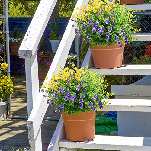image for Whonline 8 Bundles Artificial Plastic Shrubs Flowers Outdoor UV Resist