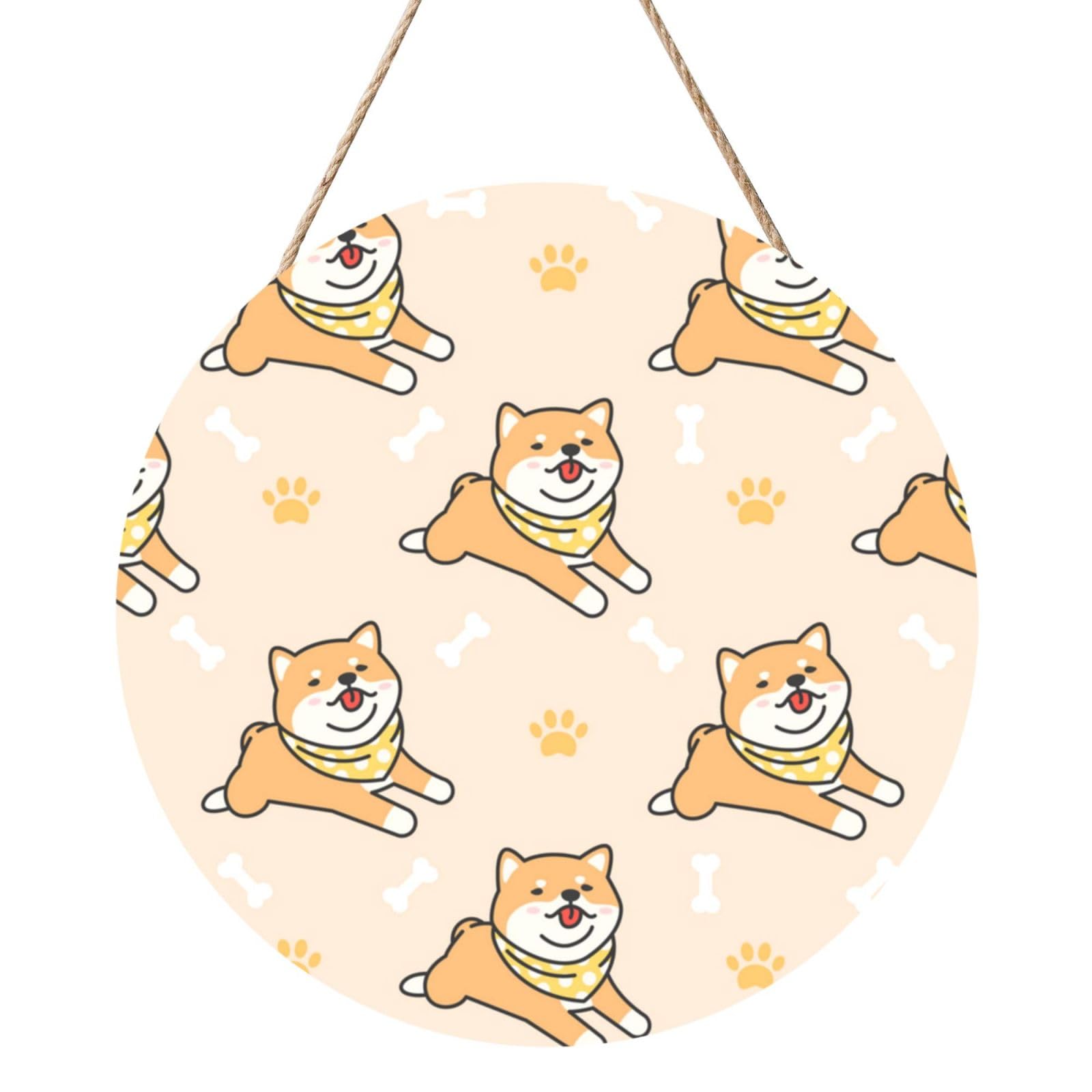 InOmak Cute Dog Shiba Inu, Round Wood Panel Painting 12 in, Wall Hanging Painting For Home