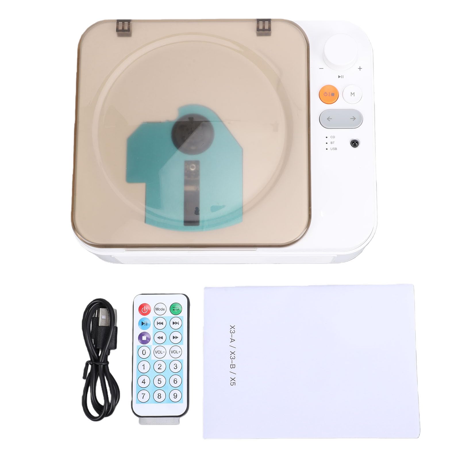 Lettore CD Bluetooth, Lettore CD Desktop retrò Portatile con Doppio Altoparlante, Personale Wireless per Casa e Ufficio, Telecomando, USB, AUX, Batteria da 2600 MAh
