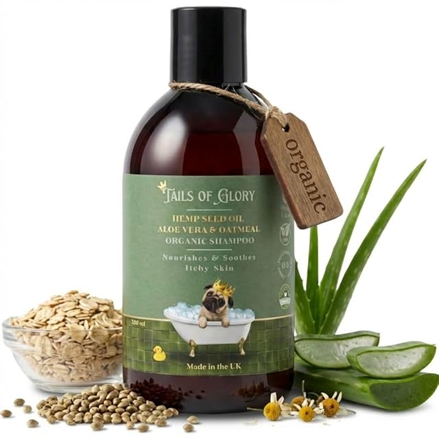 Tails of Glory Champu Perro Orgánico e Hipoalergénico - Aceite de Semilla de Cáñamo - Aloe Vera