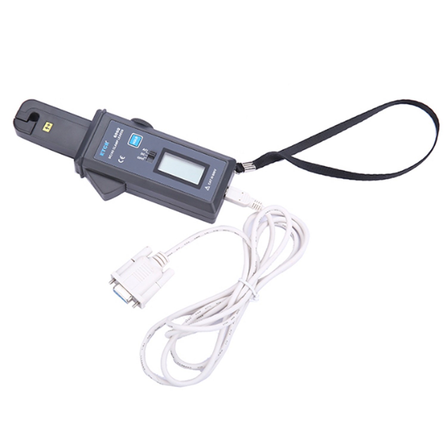 Pinza amperimétrica, Clamp Amperímetro DC/AC Medición de corriente de fuga. Rango de flujo eléctrico DC/AC 0mA a 60.0A, diámetro de tamaño de mordaza 7 mm con interfaz RS232 Función de carga de da