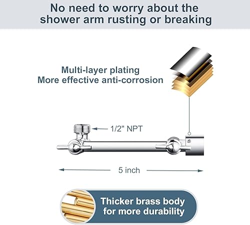 Vista 71 de BRIGHT SHOWERS Brazo de extensión de cabezal de ducha de latón para lluvia y cabezal de ducha de mano, extensor universal de brazo de ducha de 10