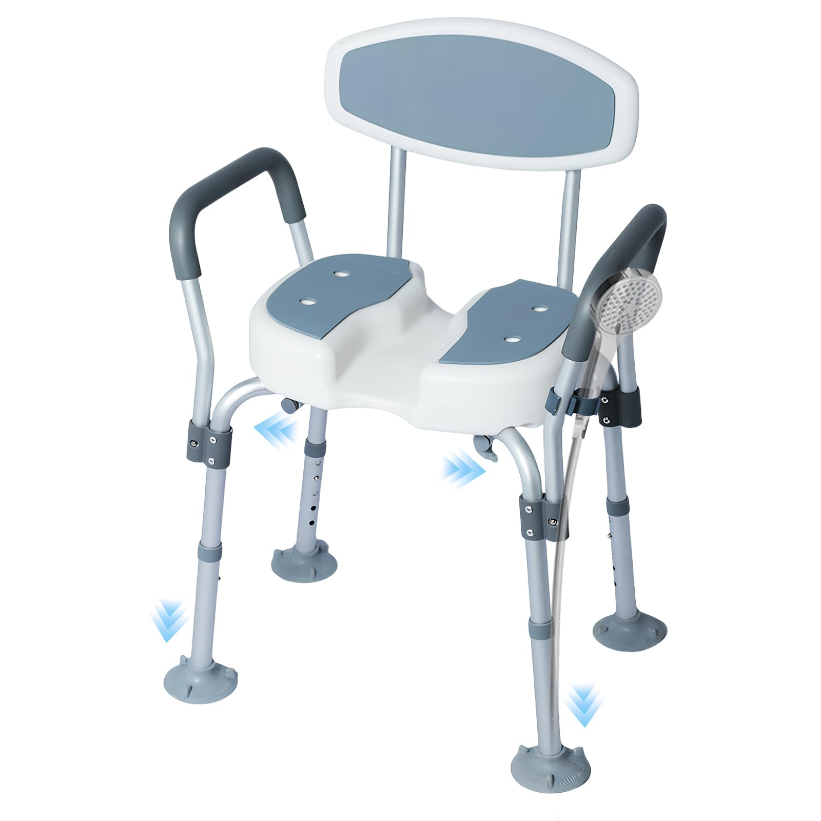 Sedia Doccia Anziani Sgabello Doccia Anziani con Braccio Rimovibile Sedile con Schienale Antiscivolo in Alluminio 5 Altezza Regolabile Fino a 136kg