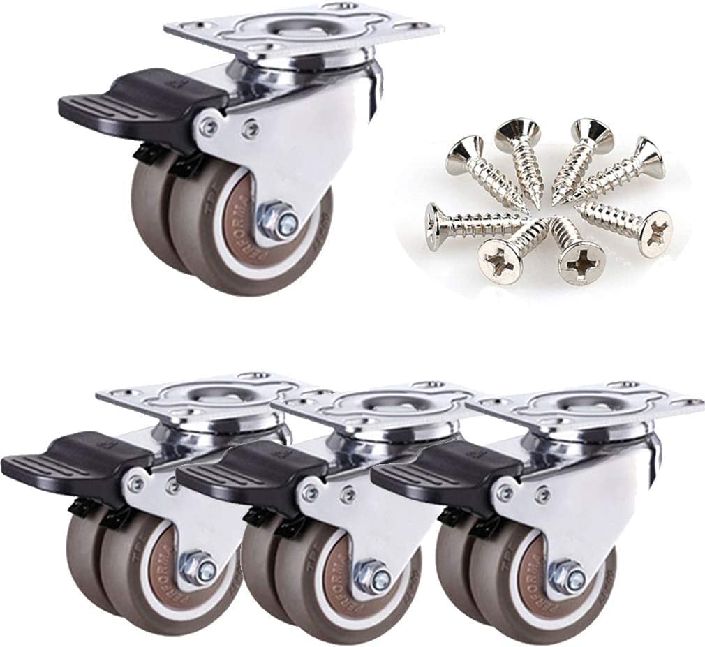 ROHCGHC furniture wheel, Heavy Duty Castor,Swivel Plate Caster Wheels,Rubber with Brakes, Industrial Furniture(4brake,2in)