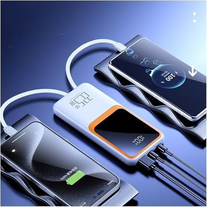 Resim HEARTZ H32 10000 MH PD 20W ve USB 22.5W FAST HIZLI ŞARJ DAHİLİ TYPE C VE LİGHTNİNG KABLOLU DÜNYA STANDARTLARINA UYGUN POLYMER BATARYA BİREBİR AMPER LCD GÖSTERGELİ POWERBANK (BEYAZ) 
