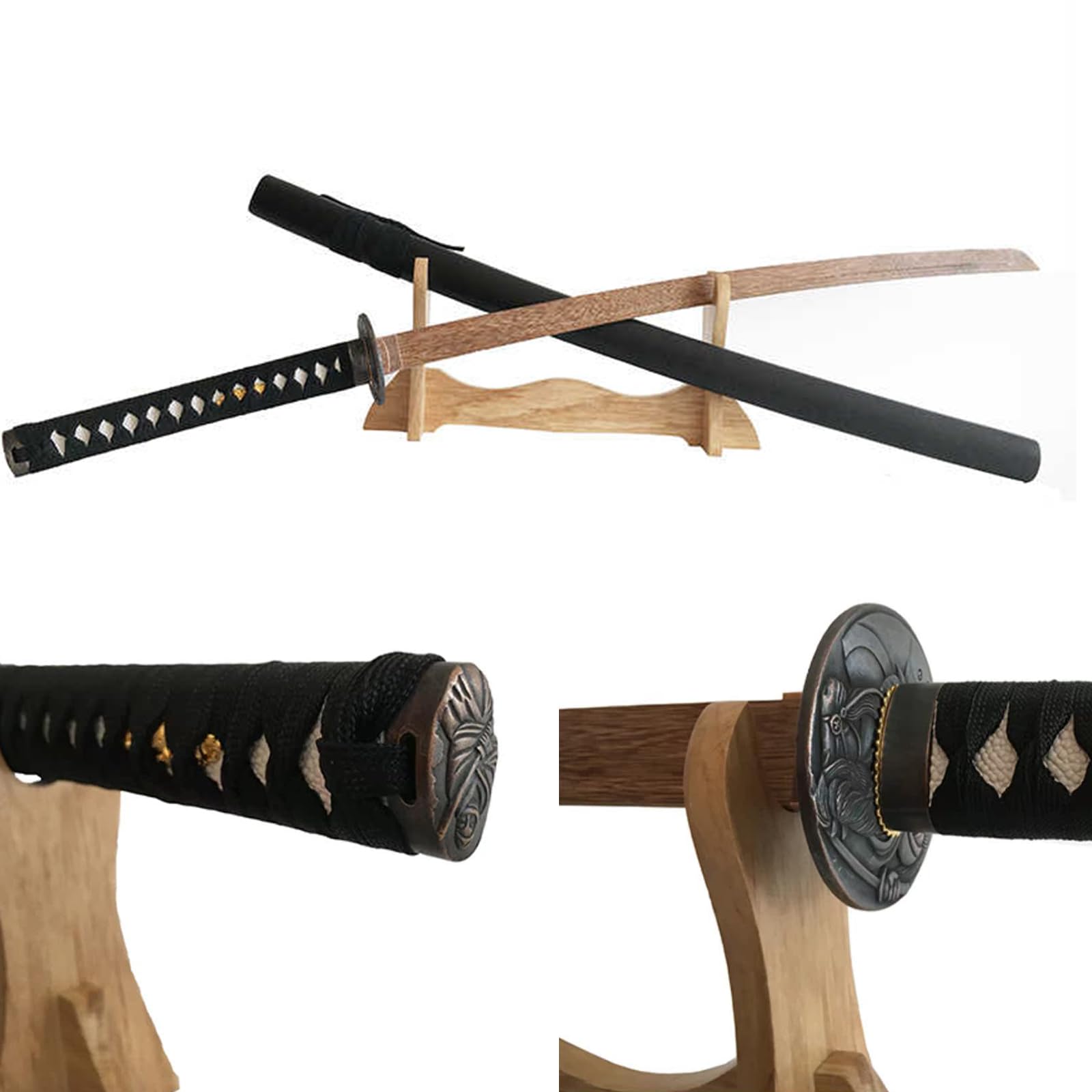 【Arte en Madera】 Espadas samurái japonesas de Madera 100 cm,Bokken Hecho a Mano con guardamanos de Hierro,Katana de Palisandro Natural para Entrenamiento de Kendo,Cosplay,Accesorios,decoración
