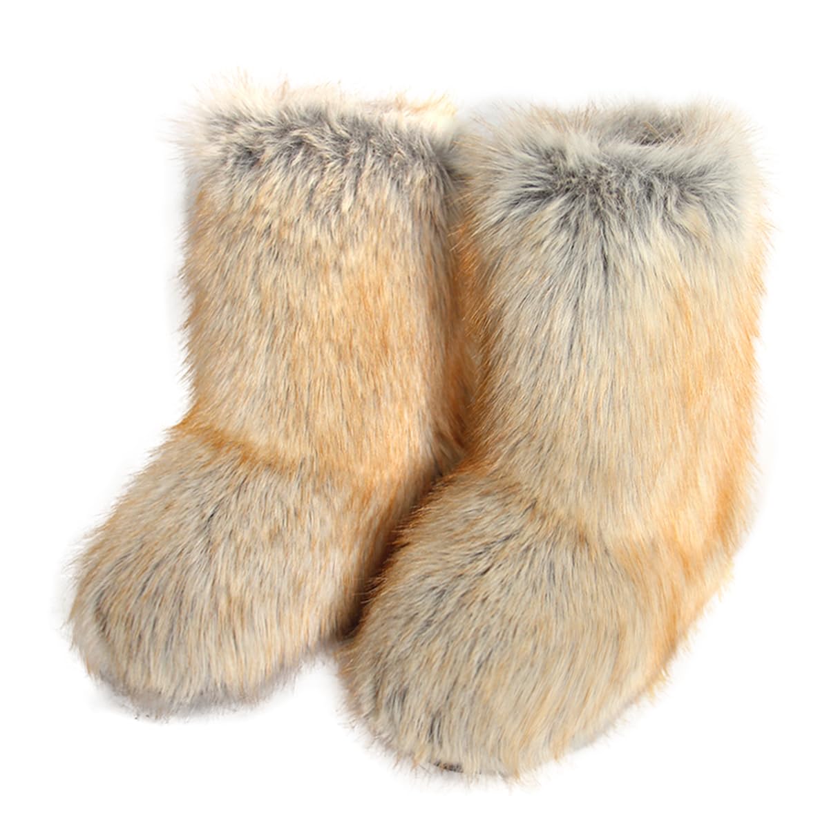 Eosxrp Furry Faux Fur Boots Women's Winter Shoes Woman Fluffy Warm Snow Boots Mid-Calf Comfortable Outdoor Flat