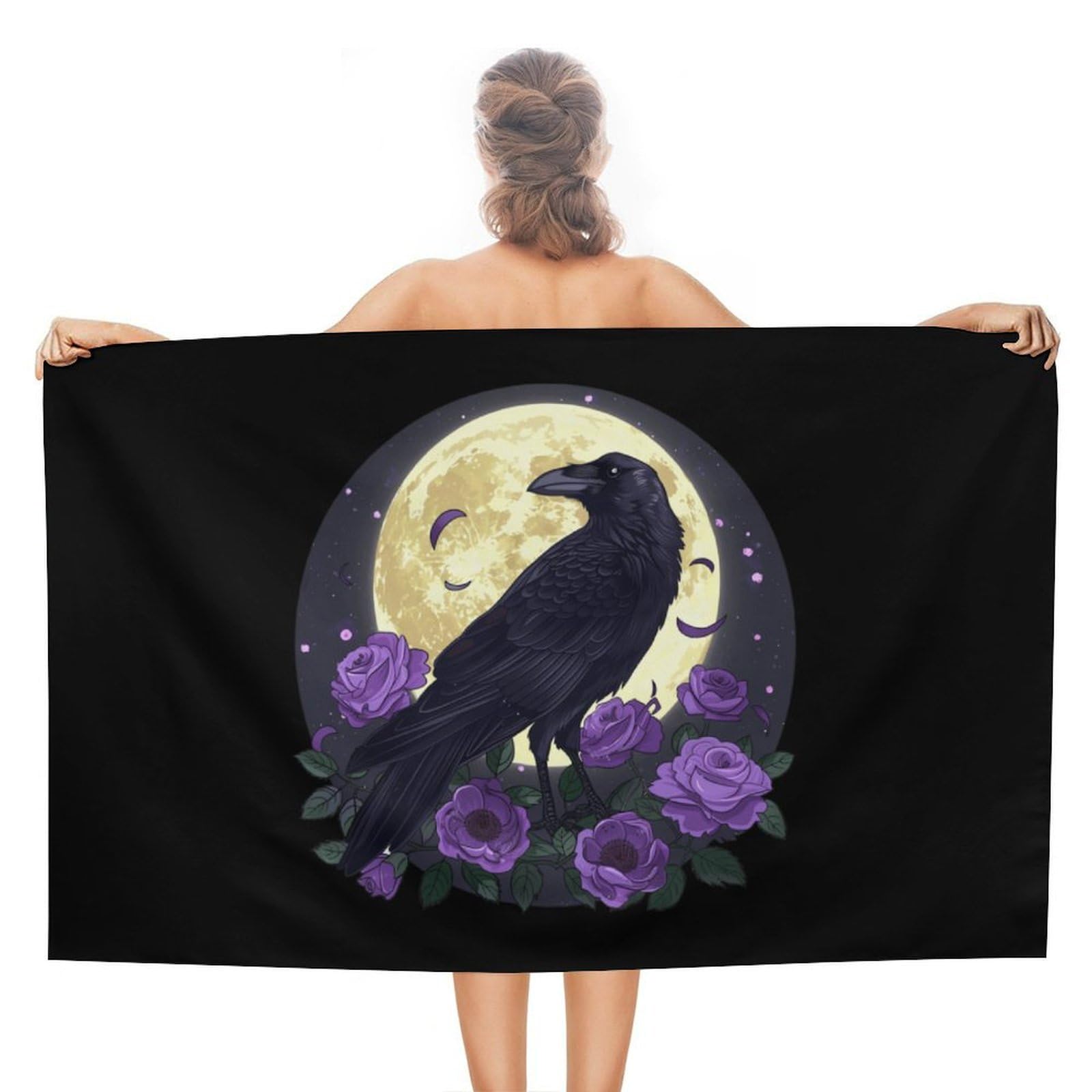CGSBNGHA Full Moon Gothic Witchy-Crow-Roses Mystical Beach Towels Soft Bathroom Bath Pool Swim Towels for Women Men
