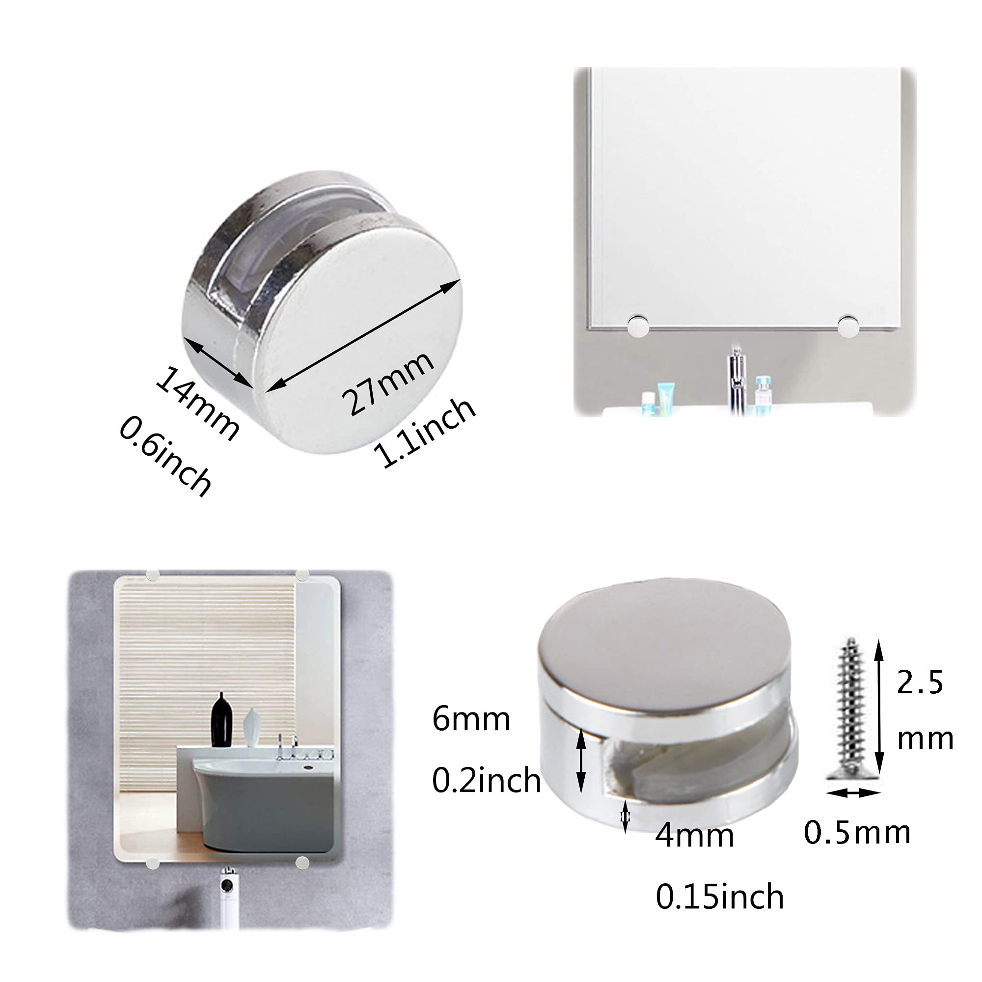 Kit Da 8 Ganci Per Specchio A Muro In Lega Di Zinco – Per Vetri E Specchi Fino A 5 Mm, Con Tasselli E Viti