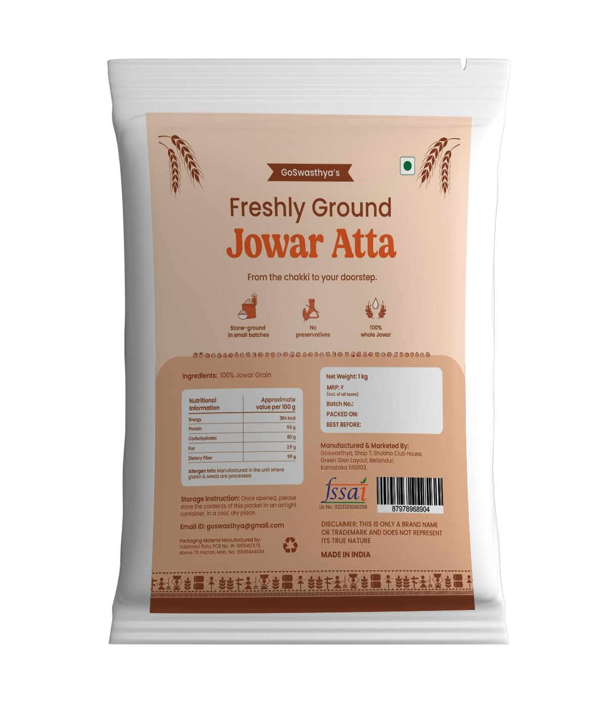 GOSWASTHYA Premium Stone-Ground Jowar Flour -| Gluten-Free| High Fiber| Nutrient-Rich Sorghum Flour |100% Jowar, 1 Kg (B0C93PDQCZ) Amazon Price History, Amazon Price Tracker