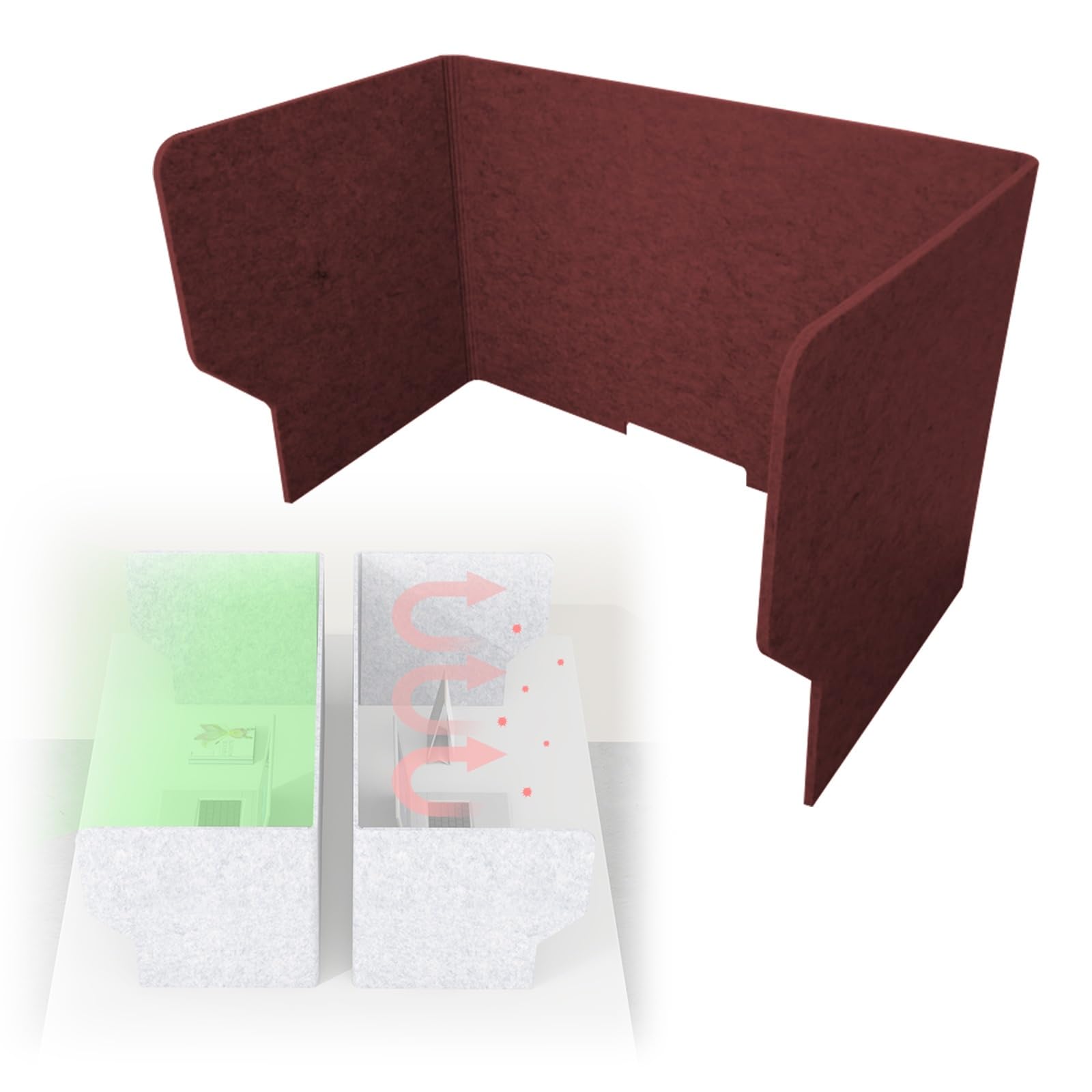 GJZQDKX Acoustic Desk Separator Divider Sneeze Guard for Offices Schools Libraries Cafés & Exam Rooms (Claret 120cm) - Enhance Workspace Privacy & Safety