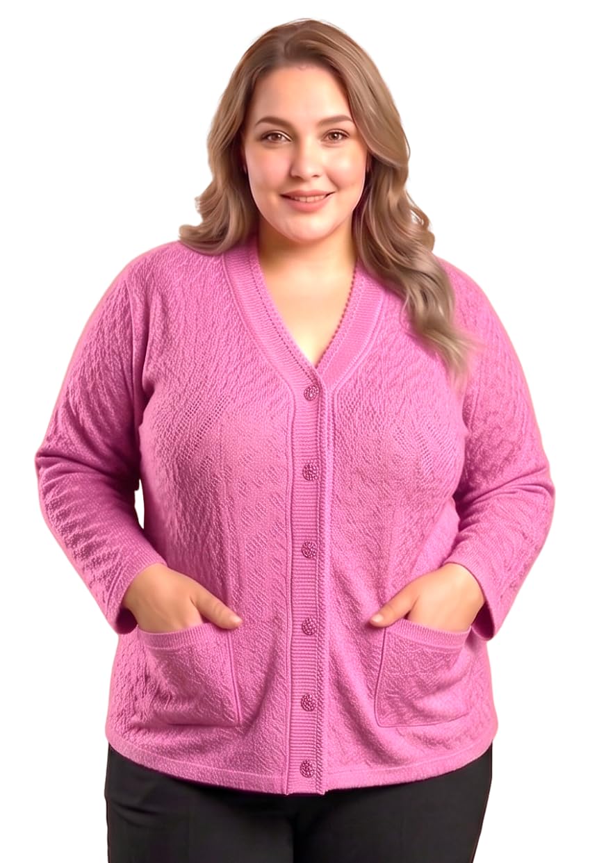 Women’s Plus Size Knit Cardigan Sweater | Soft V-Neck Button Front Winter Shrug with Pockets-image-36