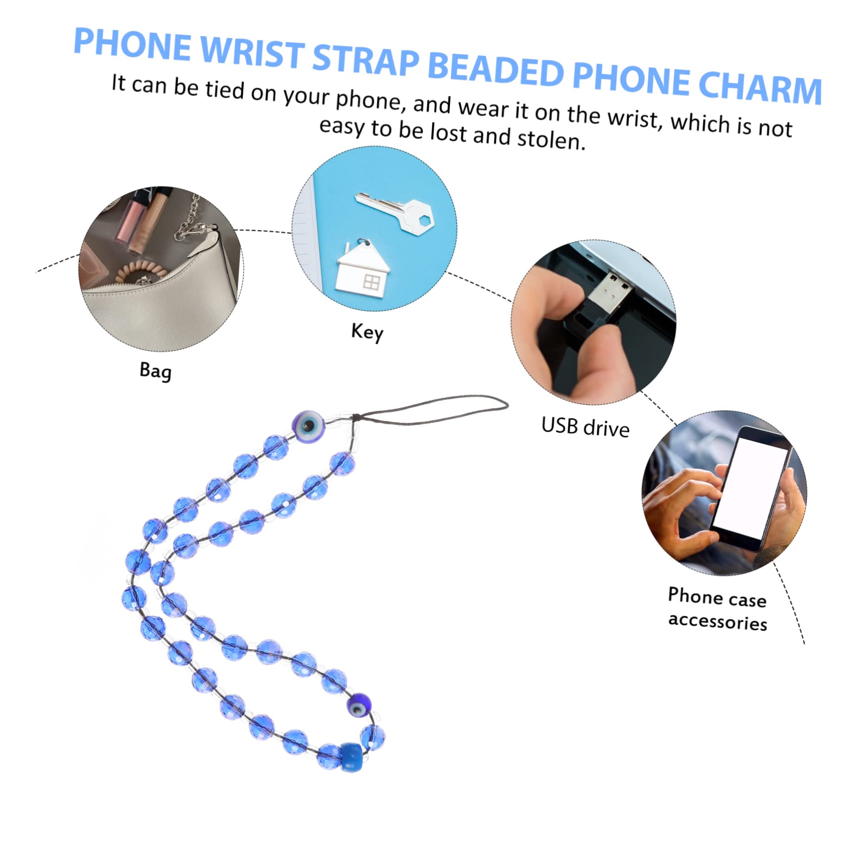 jojofuny Cinturino per telefono con perline catena del braccialetto fascino del cellulare portachiavi home accessori smartphone cordino bracciale catena di smartphone