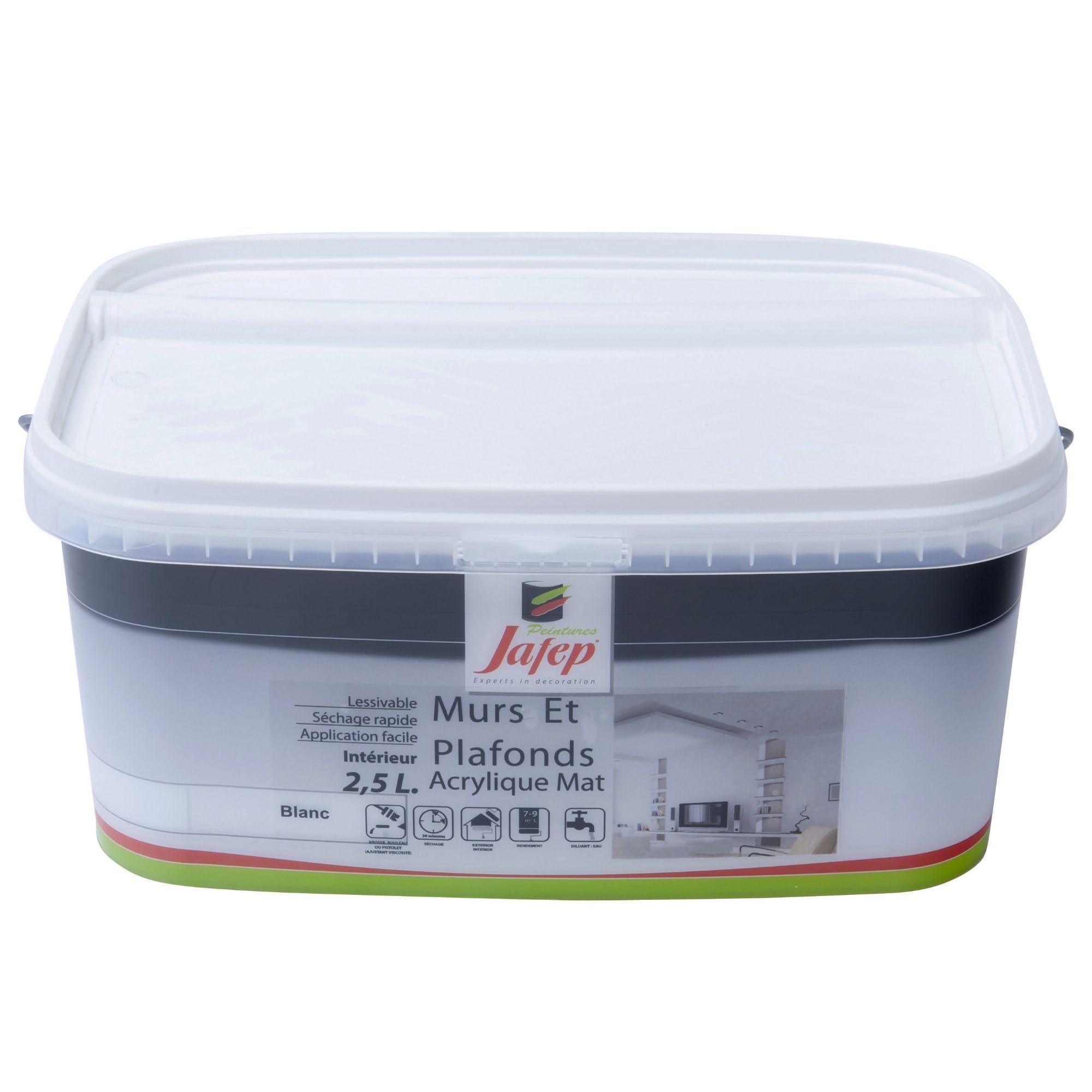 Peinture mur et plafond acrylique mat blanc 2,​5L Jafep
