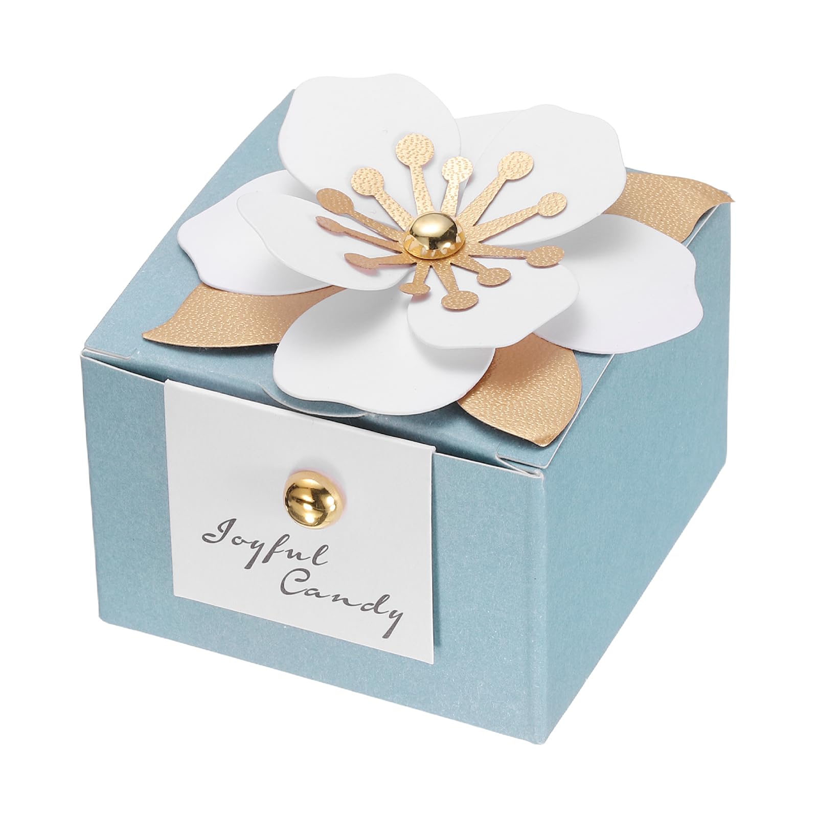 PATIKIL Wedding Favor Boxes, (2.5 x 2.5 Inch, Sky Blue)(25 Pcs), Square Paper Flower Candy Boxes with White Floral Decor Thanks Card, Suitable for Wedding/Birthday/Party/Decorations/Gift