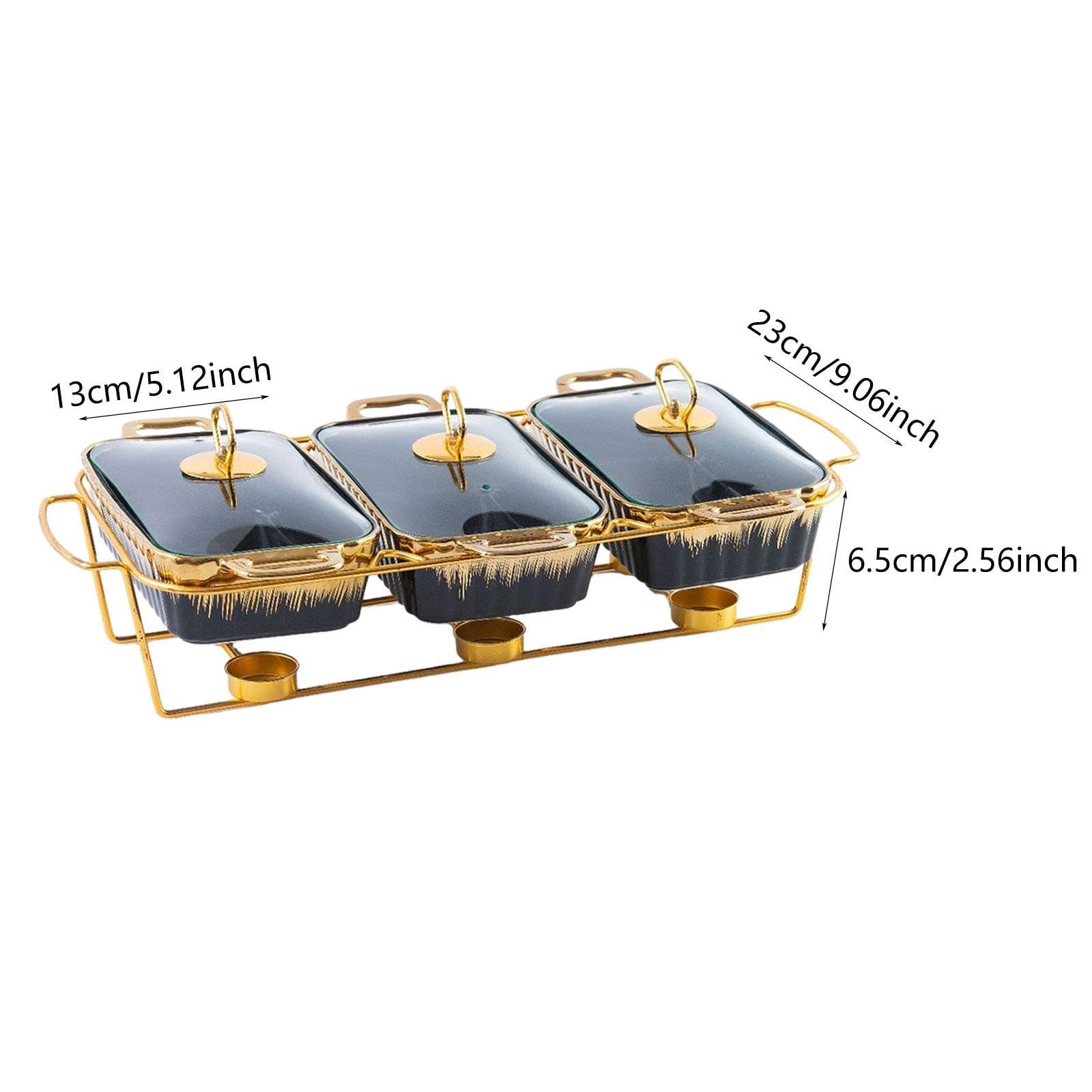 Calentador de Alimentos Rectangular para Buffet, Fuente de Cerámica para Buffet, Juego de Calentador para Y Bodas, Rayado Negro, Individual