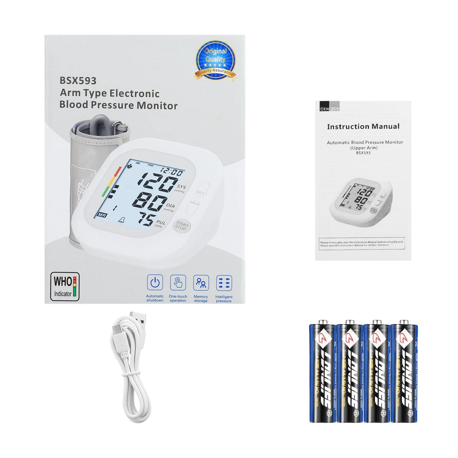 Casulo Monitor de presión arterial automático Máquina de presión arterial digital para uso doméstico con pantalla grande, brazalete ajustable para la parte superior del brazo