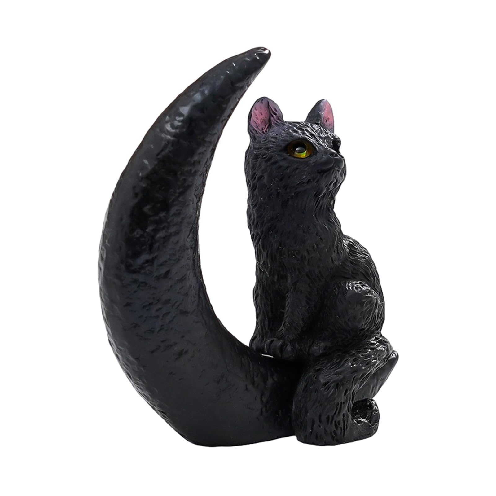 Quoravel Resin Halloween Cat Figurine, Witch Hat Moon Pumpkin Skull Statue, Black White Cat Decor for Tabletop Mantel Shelf Desk, Spooky Moon Shadow Cat