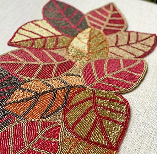 Image of Made for you Beautiful Beaded Table Runner Craftsmanship Measure 13 * 36 Inches (red Golden Colour)