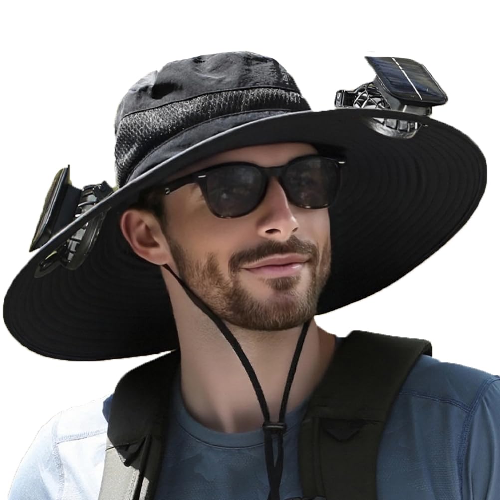 Fishing Hat with Built in Fan,Upf50+ Wide Brim Solar Fan Hat Outdoor Fishing