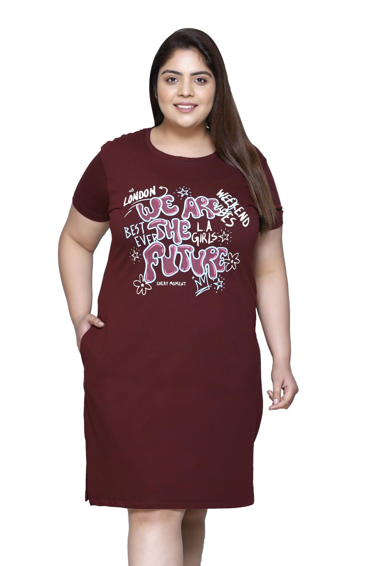 In LoveWomen Front Printed Cotton Plus Size Nighty Chemise