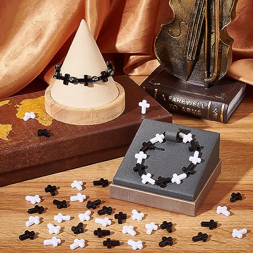 SUNNYCLUE 300Pcs Black Cross Beads White Acrylic Crosses Small Plastic Cross Beads Bulk Mini Tiny Cross Bead Charms Crucifix Loose Spacer Beads for Jewellery Making DIY Beading Kit Easter Decoration - Image 4