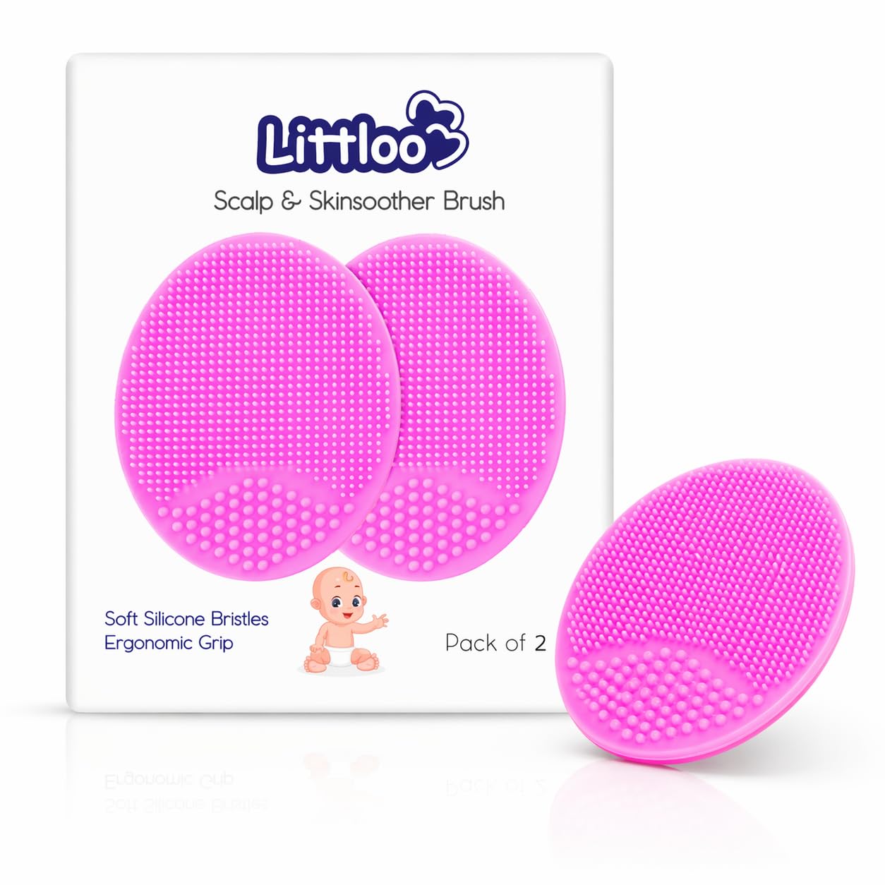 Littloo Baby Cradle Cap Brush & Scalp Massager Pink (Pack of 2) | Ultra-Soft Silicone Bristles | Safe from Birth | Gentle Scalp Care for Newborns & Toddlers | Easy to Clean