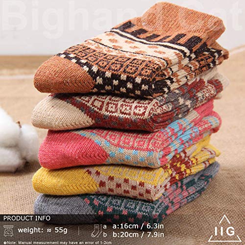 Image of IIG 5 Pairs Women's Vintage Style Thick Wool Warm Winter Crew Socks