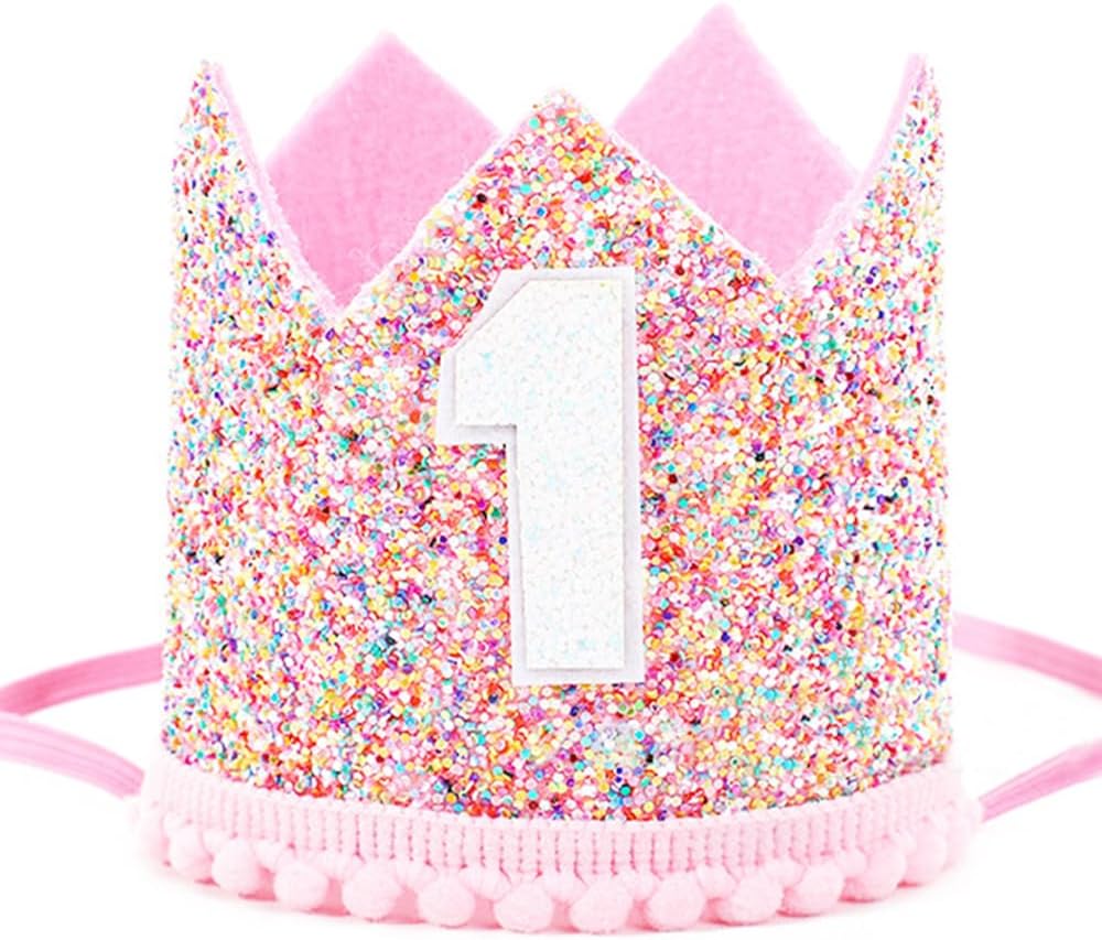TOMVAES1st Birthday Party Crown,Glitter Birthday Crown,Baby's Birthday Celebration Hat,Birthday Party Hats for Kids,Baby's Birthday Photo Props