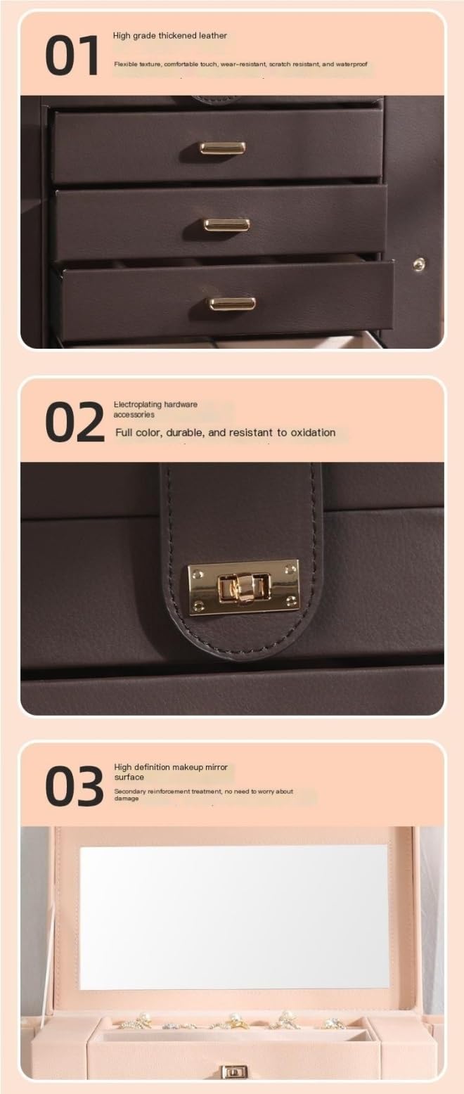 Pudełko na biżuterię Organizer biżuterii o dużej pojemności Pięć warstw Pu Leather Naszyjnik Pierścień Organizer biżuterii Szuflada Organizer biżuterii na pierścionki bransoletki kolczyki (Color : Ro