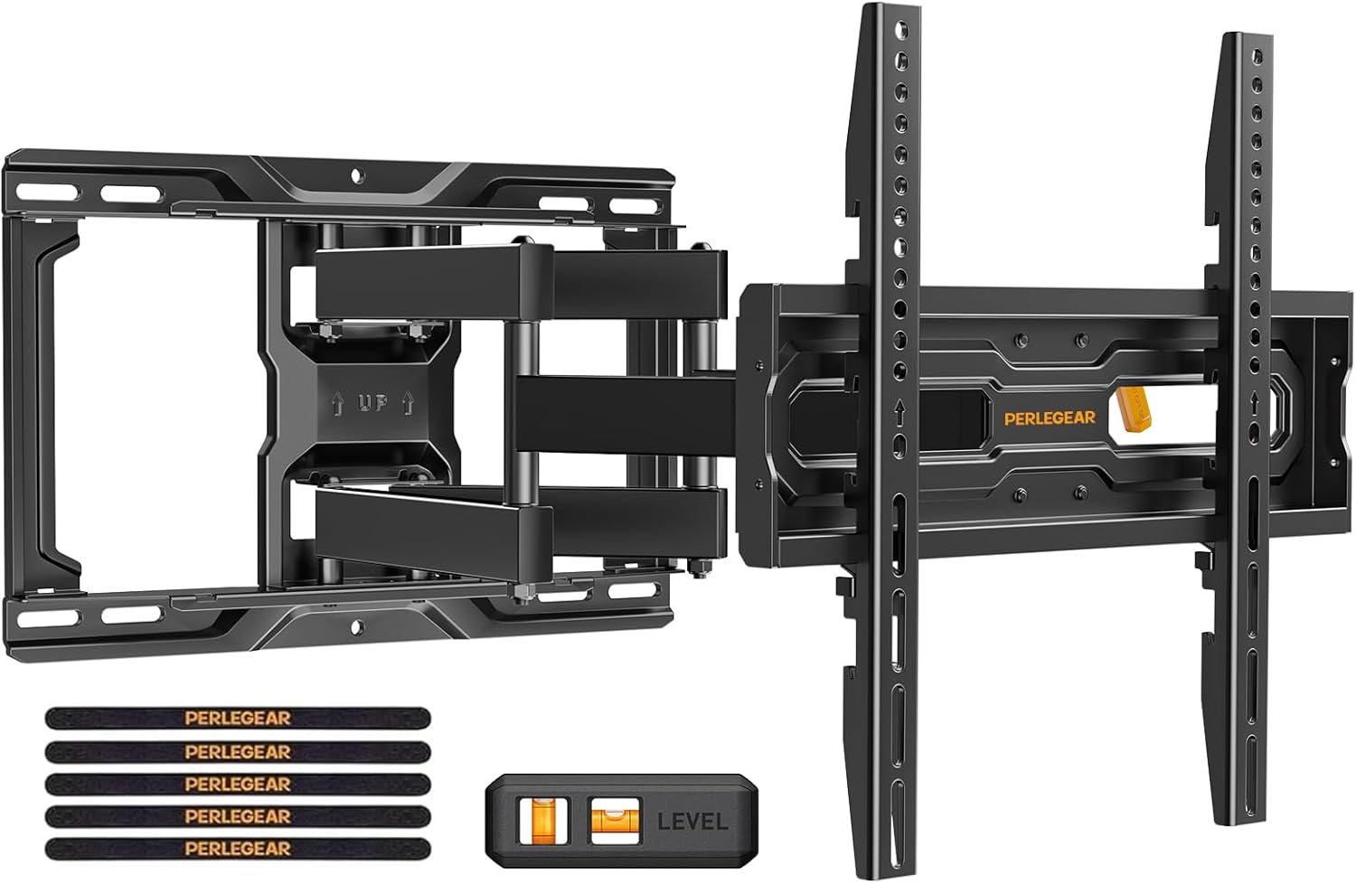 Perlegear Full Motion TV Mount for 32-69 Inch TVs up to 99 lbs, Max VESA 400x400mm, Fits 16”/12” Wood Studs, Height Adjustable Pre-Assembled TV Wall Mount, Tool-Free Tilt, Swivel & Extension, PGMF21.