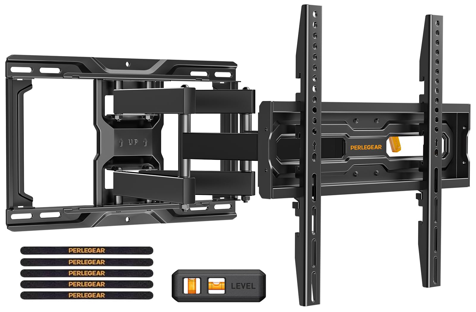 Perlegear Full Motion TV Mount for 26-74 inch TVs, Height Adjustable Pre-Assembled TV Wall Mount with Dual Articulating Arms, Tool-Free Tilt, Swivel, Fits 16” Studs, 99 lbs, Max VESA 400x400mm, PGMF21